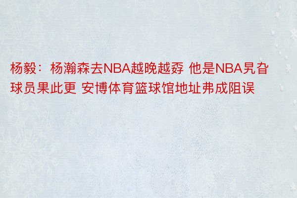 杨毅：杨瀚森去NBA越晚越孬 他是NBA旯旮球员果此更 安博体育篮球馆地址弗成阻误